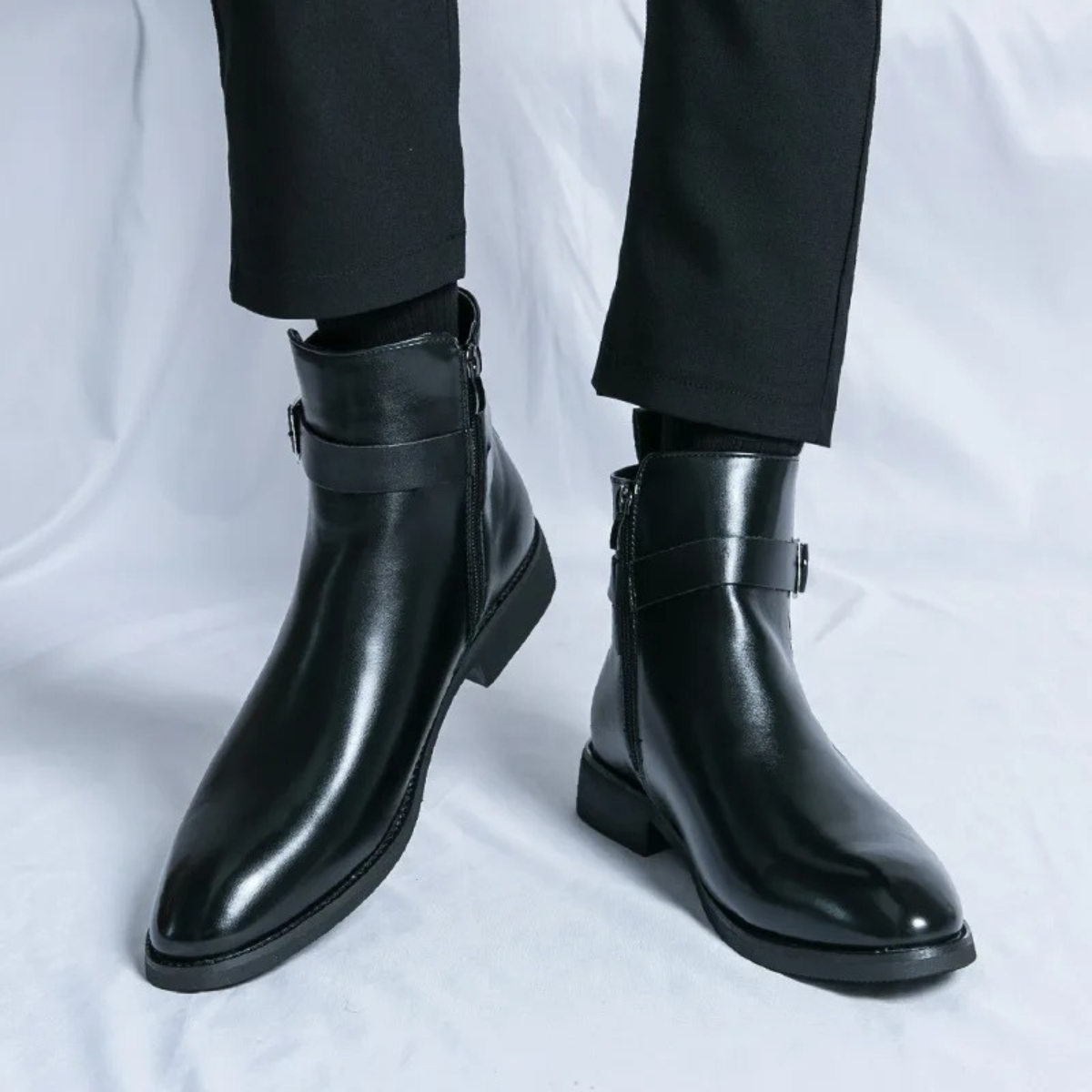 Men's Premium Leather Ankle Boots with Zipper and Grip Sole