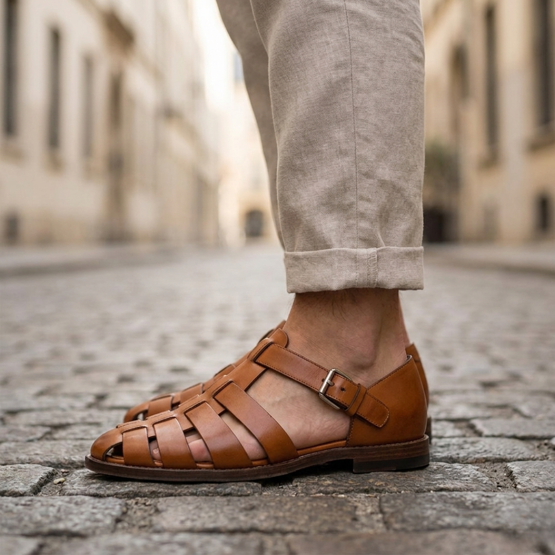 Comfortable Leather Summer Sandals for Men Buckle Strap - OutfitLondon