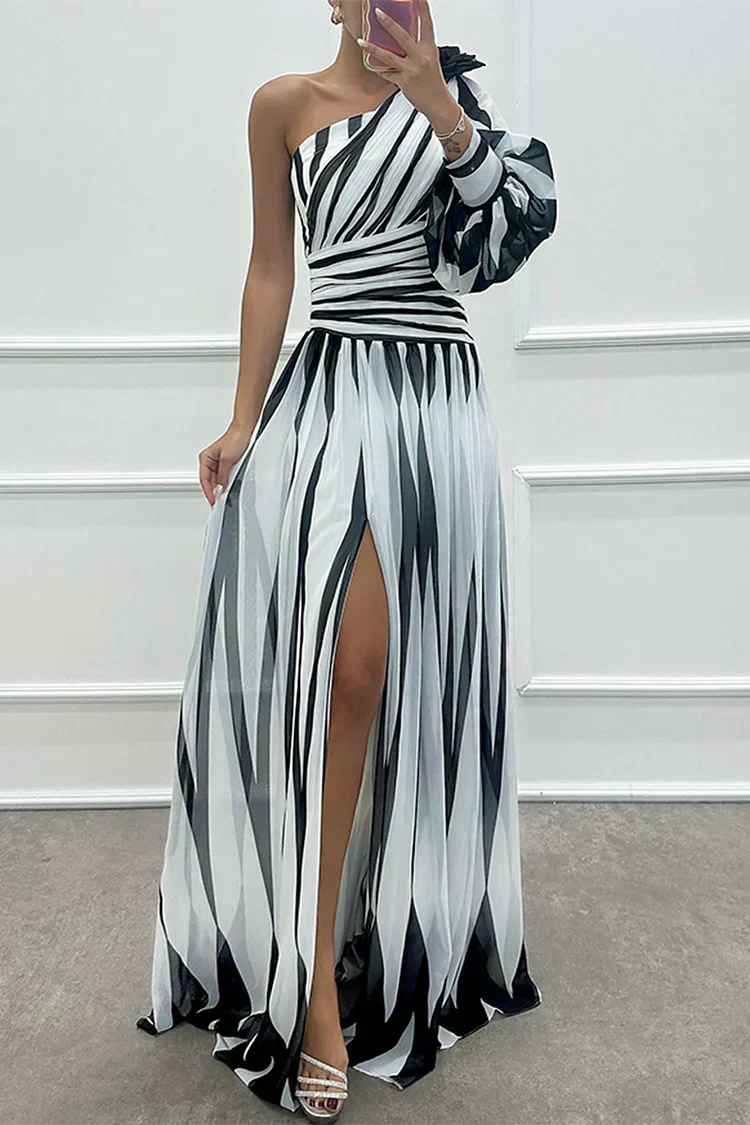 Chic Asymmetrical One Shoulder Stripe Dress