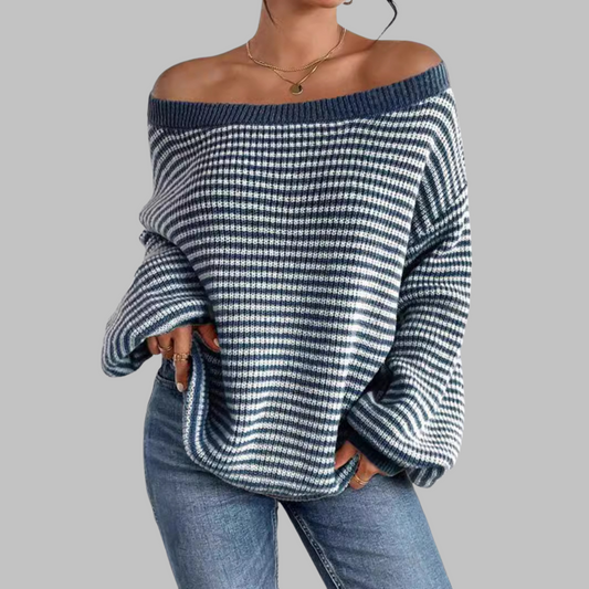 Relaxed Fit Stripe Crew Neck Sweater - OutfitLondon