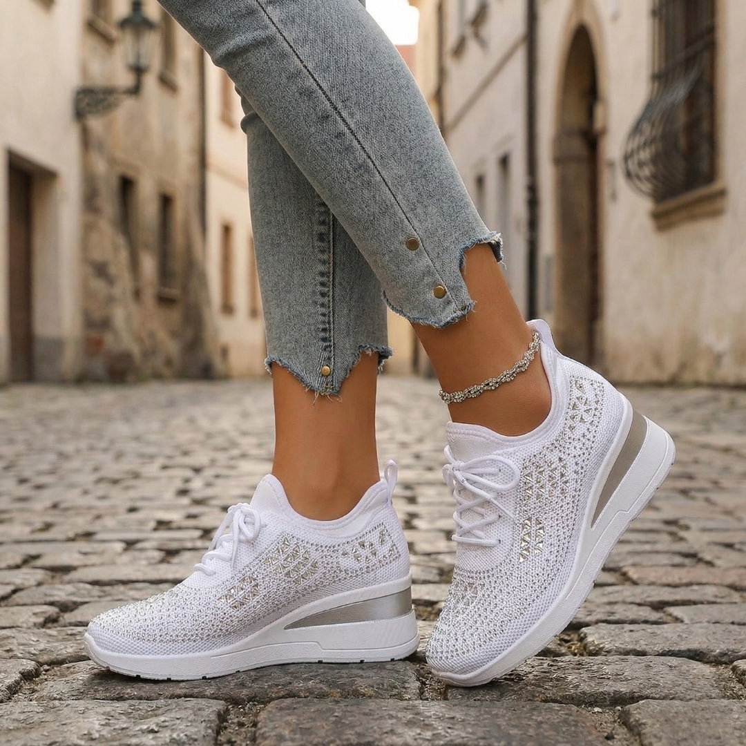 Ladies Cushion Sneakers Casual Lace Up Walking Shoes - OutfitLondon