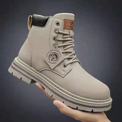 Stylish Men's Leather High Top Boots with Strong Sole