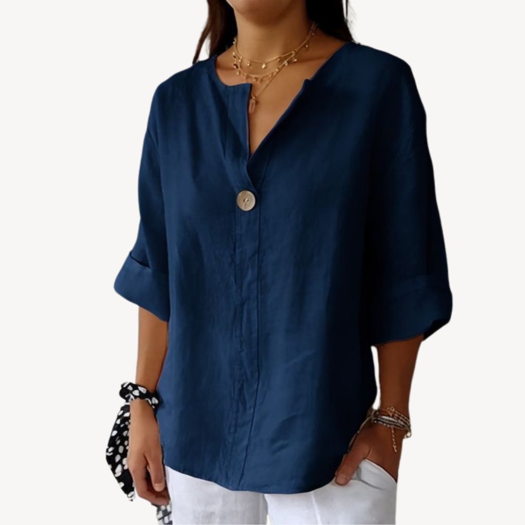 Relaxed Fit Cotton V Neck Ladies Shirt