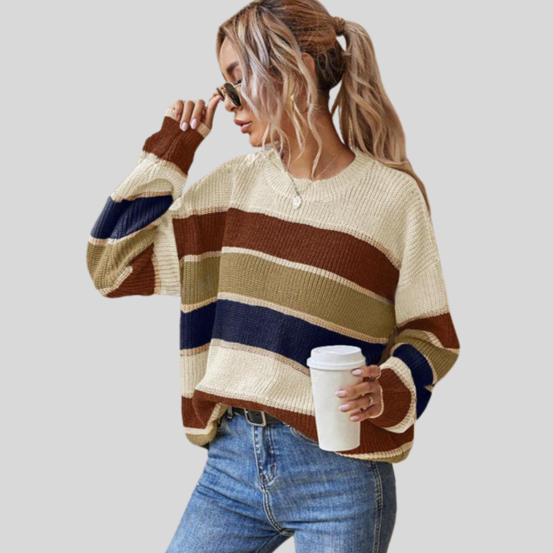 Soft Striped Crew Neck Long Sleeve Sweater - OutfitLondon