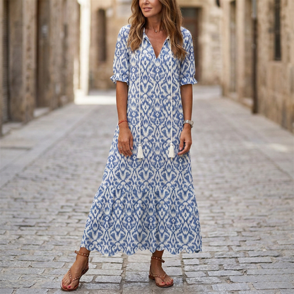 Long Sleeveless V Neck Printed Dress for Women