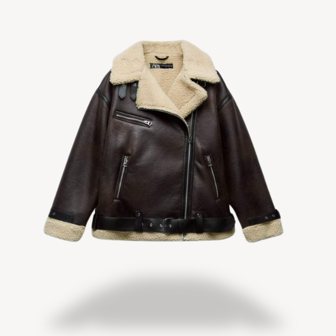 Faux Leather Motorcycle Jacket for Ladies - OutfitLondon