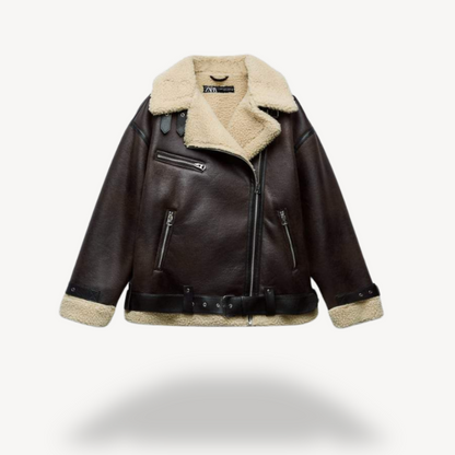 Faux Leather Motorcycle Jacket for Ladies - OutfitLondon