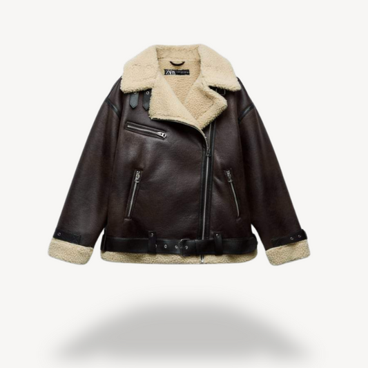 Faux Leather Motorcycle Jacket for Ladies - OutfitLondon