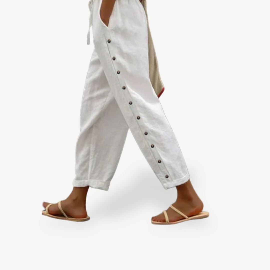 Relaxed Fit Ladies Button Trousers - OutfitLondon