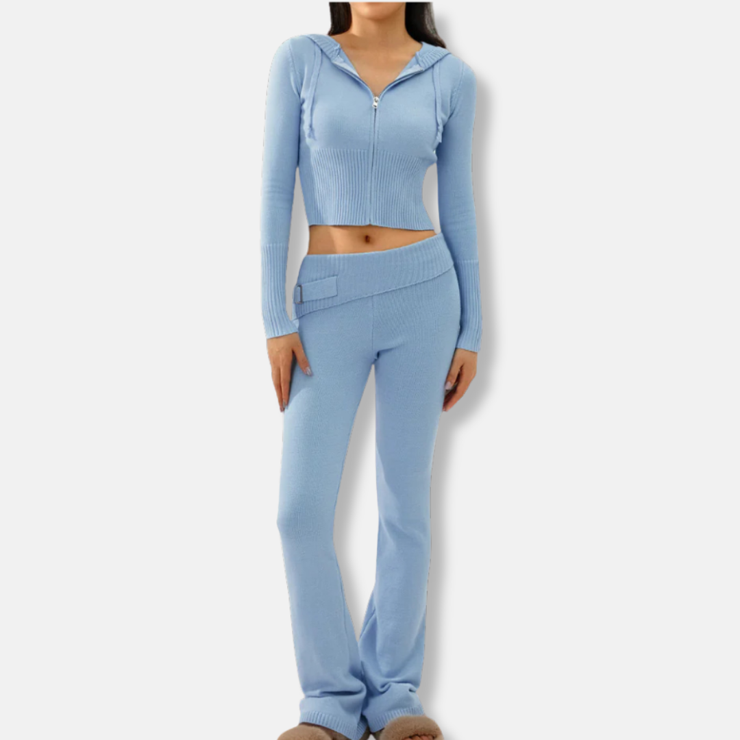 Comfortable Ribbed Hoodie and Bootcut Pant Set