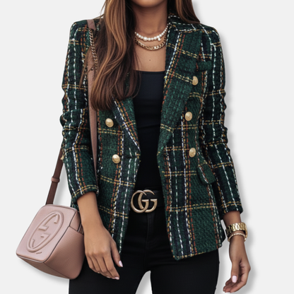 Classic Plaid Two Button Women's Blazer - OutfitLondon