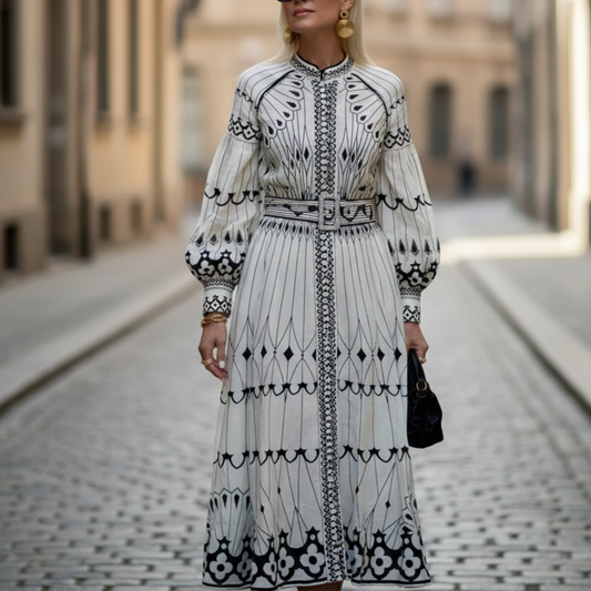 Fashionable Belted A-Line Midi Dress for Women - OutfitLondon