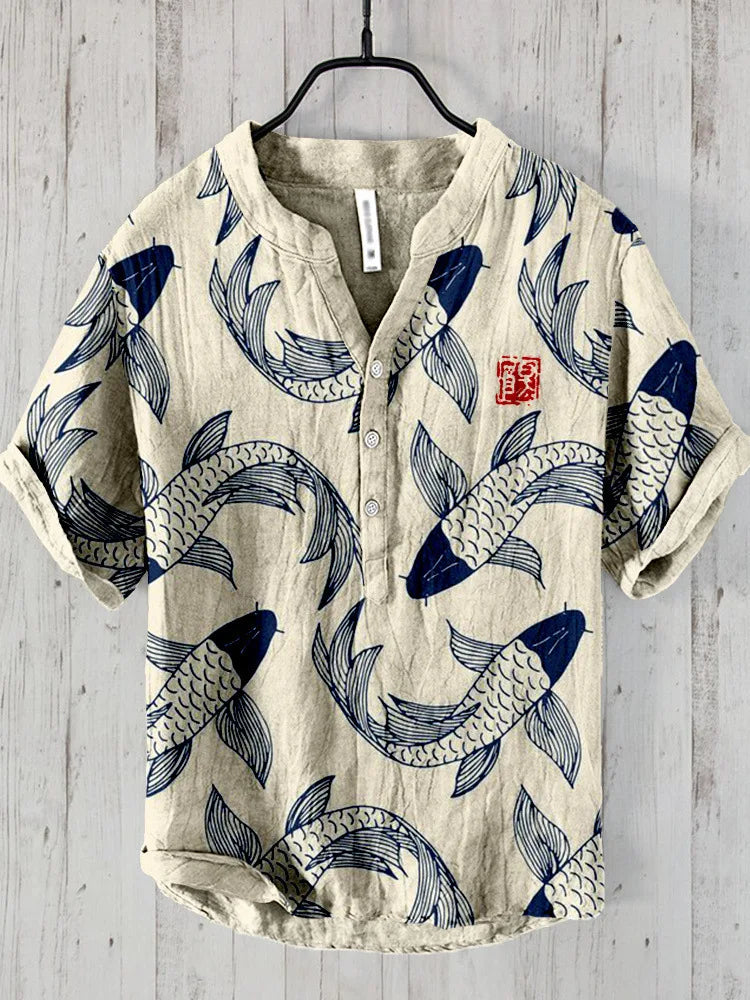 Traditional Asian Style Fish Print Shirt - OutfitLondon