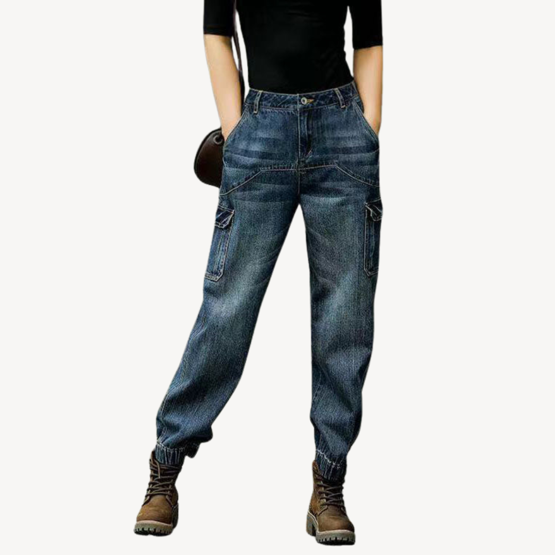 Ladies' Relaxed Fit Cargo Jeans Pants - OutfitLondon