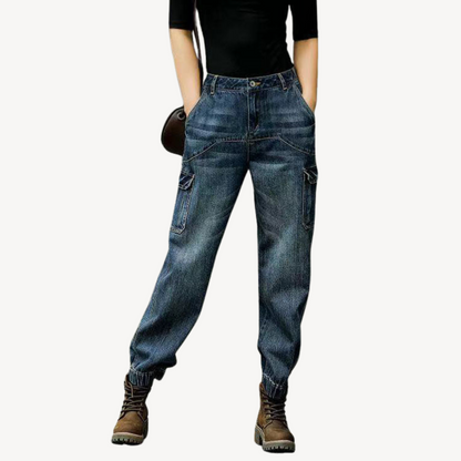 Ladies' Relaxed Fit Cargo Jeans Pants - OutfitLondon