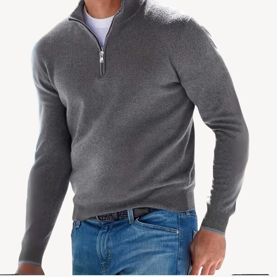 Men's Charcoal Quarter Zip Pullover Sweater - OutfitLondon