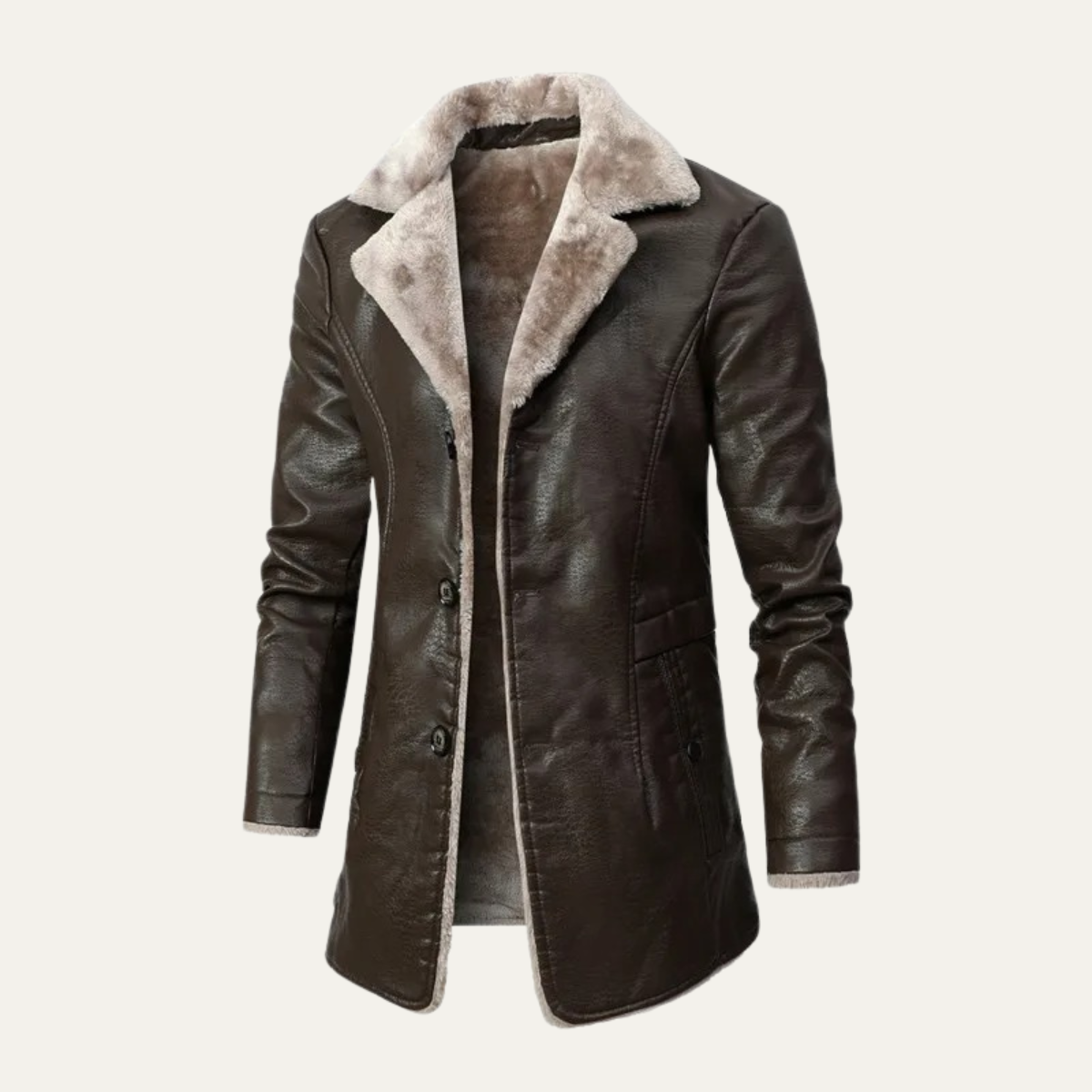 Men's Synthetic Leather Coat with Fleece Lining - OutfitLondon