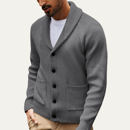 Men's Thick Cable Knit Cardigan with Pocket Detail