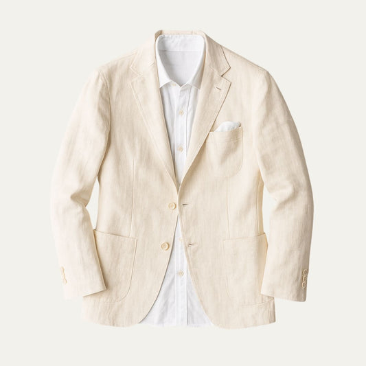 Lightweight Beige Summer Jacket for Men - Wedding Guest Wear - OutfitLondon