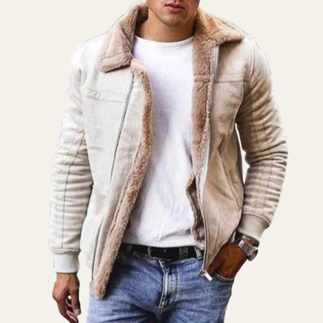 Men's Faux Fur Lined Leather Aviator Jacket
