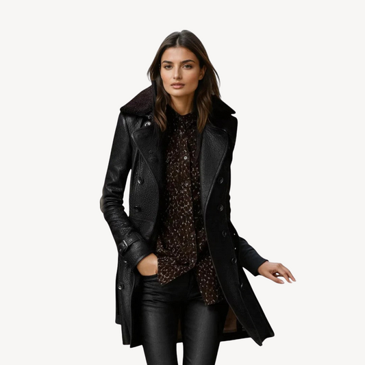 Classic Ladies Genuine Leather Coat - OutfitLondon