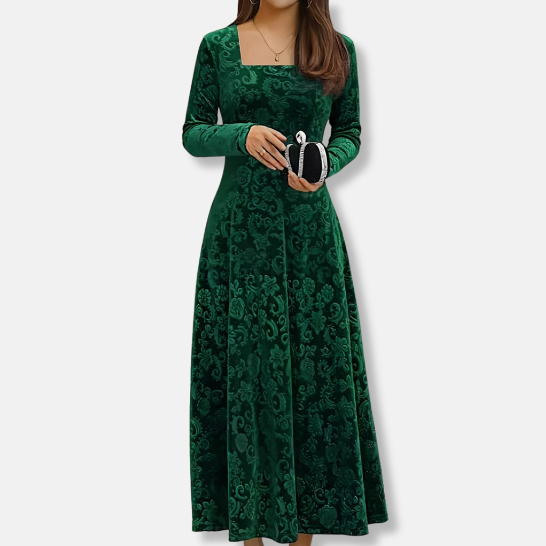 Floral A-Line Knee Length Dress with V Neck Sleeves