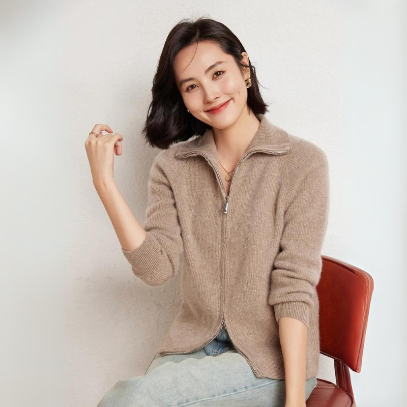 Merino Wool Zip Up Sweater