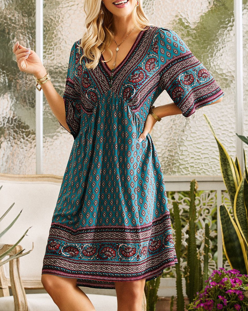 Bright Floral V-Neck Women's Summer Dress - OutfitLondon