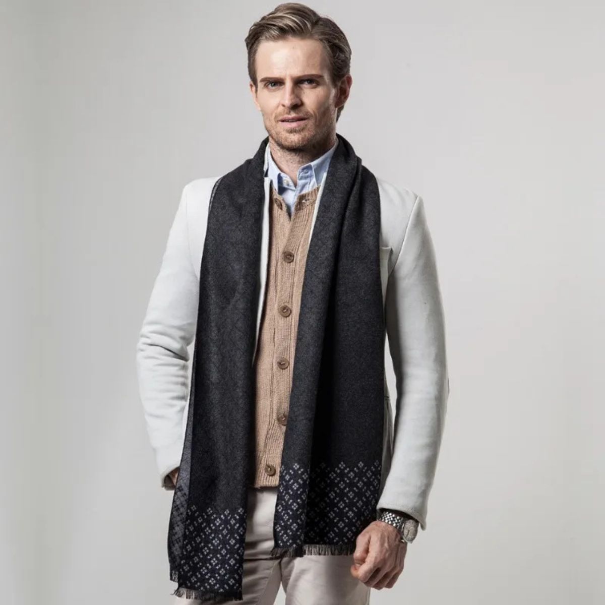 Luxury Soft Black Men's Cashmere Scarf
