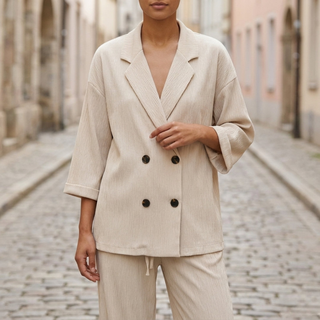 Classic Two Piece Women's Suit Double Breasted Jacket Set - OutfitLondon