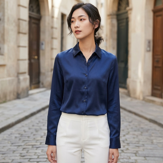 Ladies Elegant Long Sleeve Work Blouse Shirt - OutfitLondon