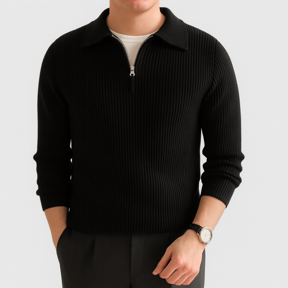 Soft Men's Zip Up Polo Sweater - OutfitLondon