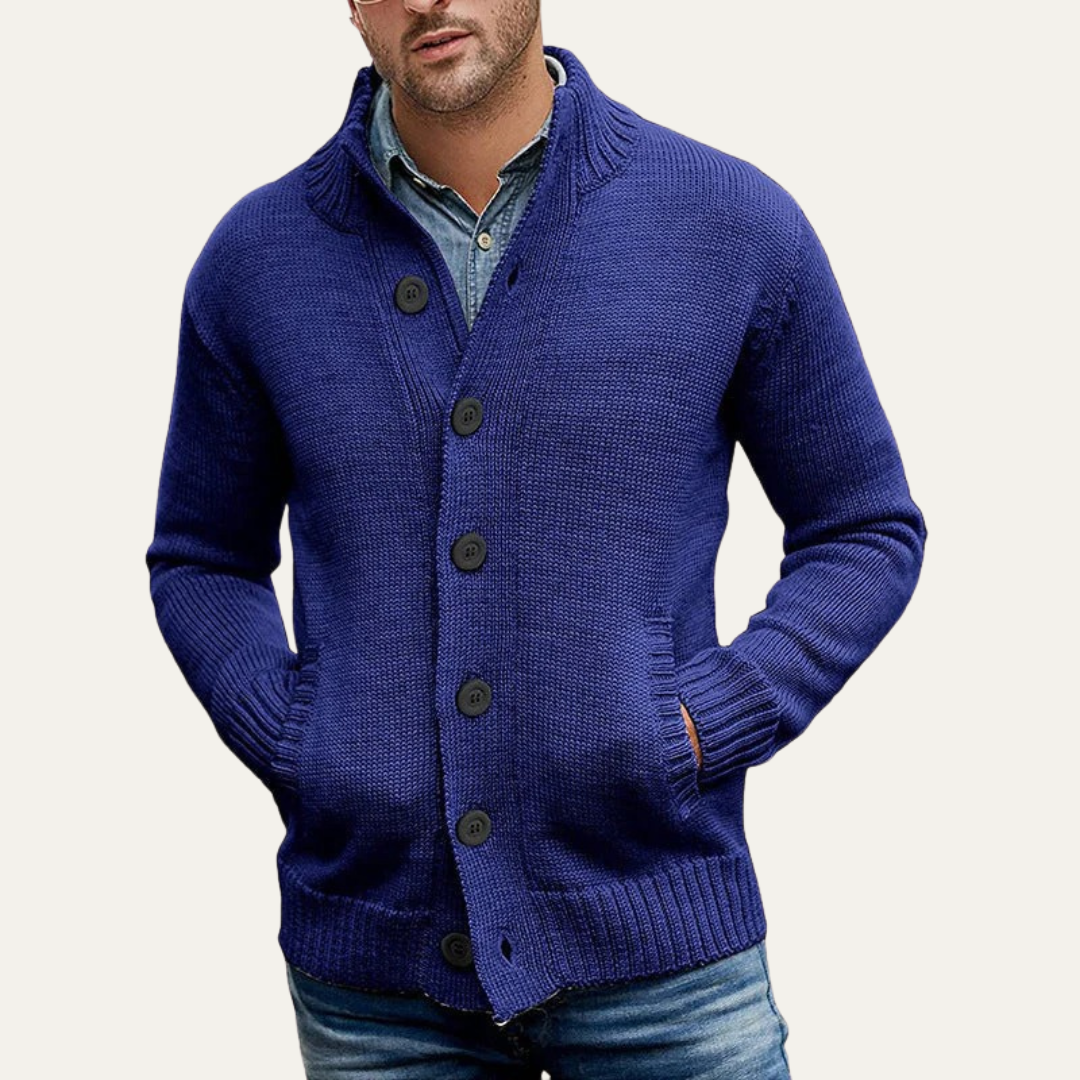 Men's Thick Knit Crew Neck Button Sweater