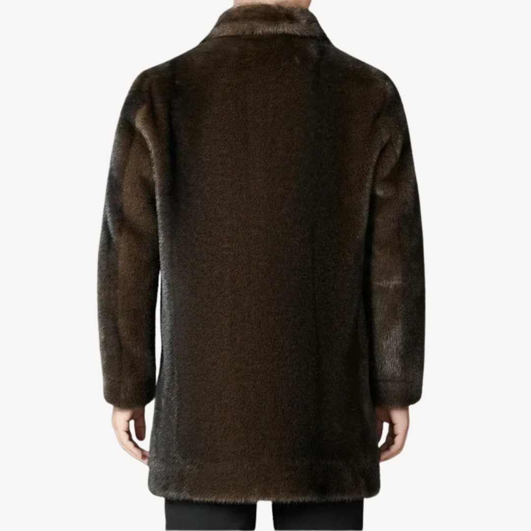 Luxury Synthetic Fur Pea Coat For Men