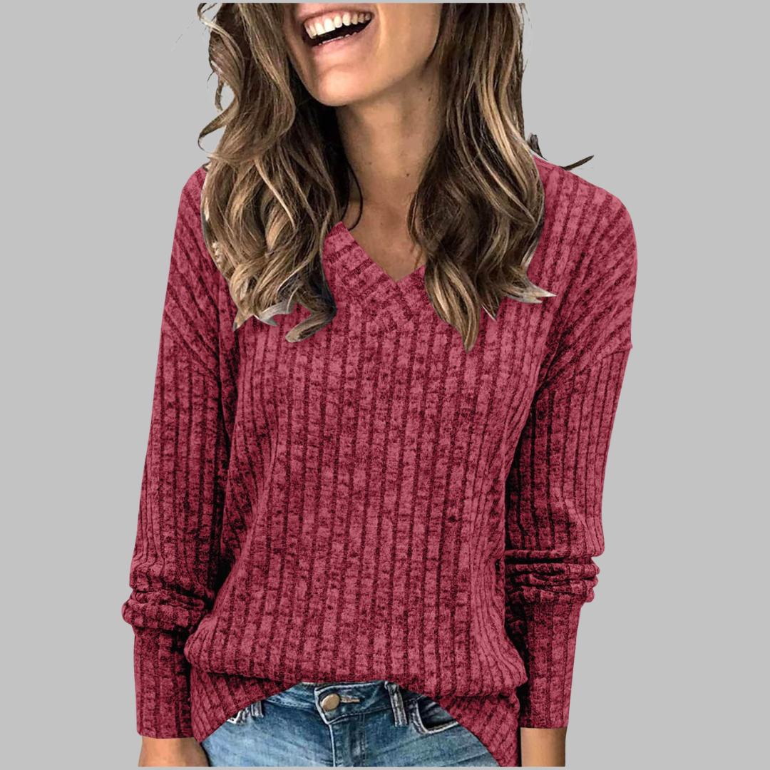 Soft Relaxed Fit V-Neck Long Sleeve Shirt