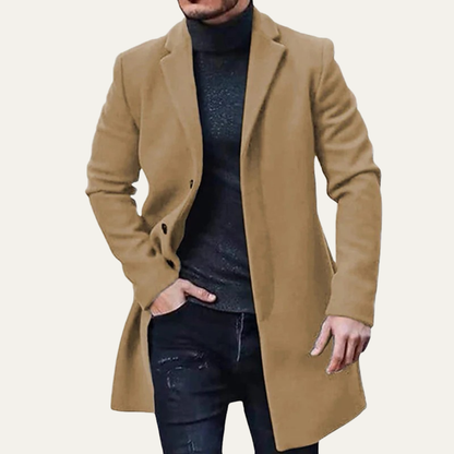 Warm Men's Long Wool Pea Coat - OutfitLondon