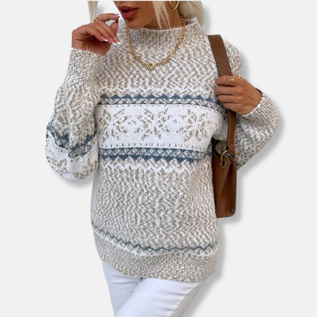 Cozy Womens Crew Neck Sweatshirt with Fair Isle Design