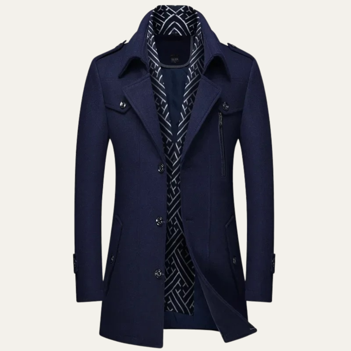 Classic Men's Wool Long Overcoat with Lapel Collar - OutfitLondon