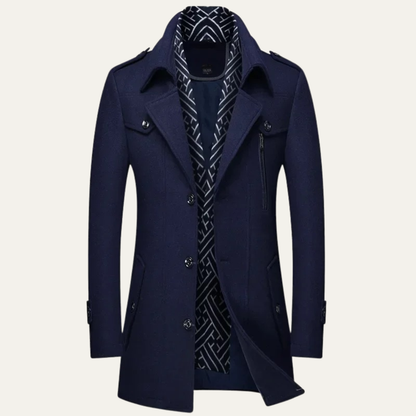 Classic Men's Wool Long Overcoat with Lapel Collar - OutfitLondon