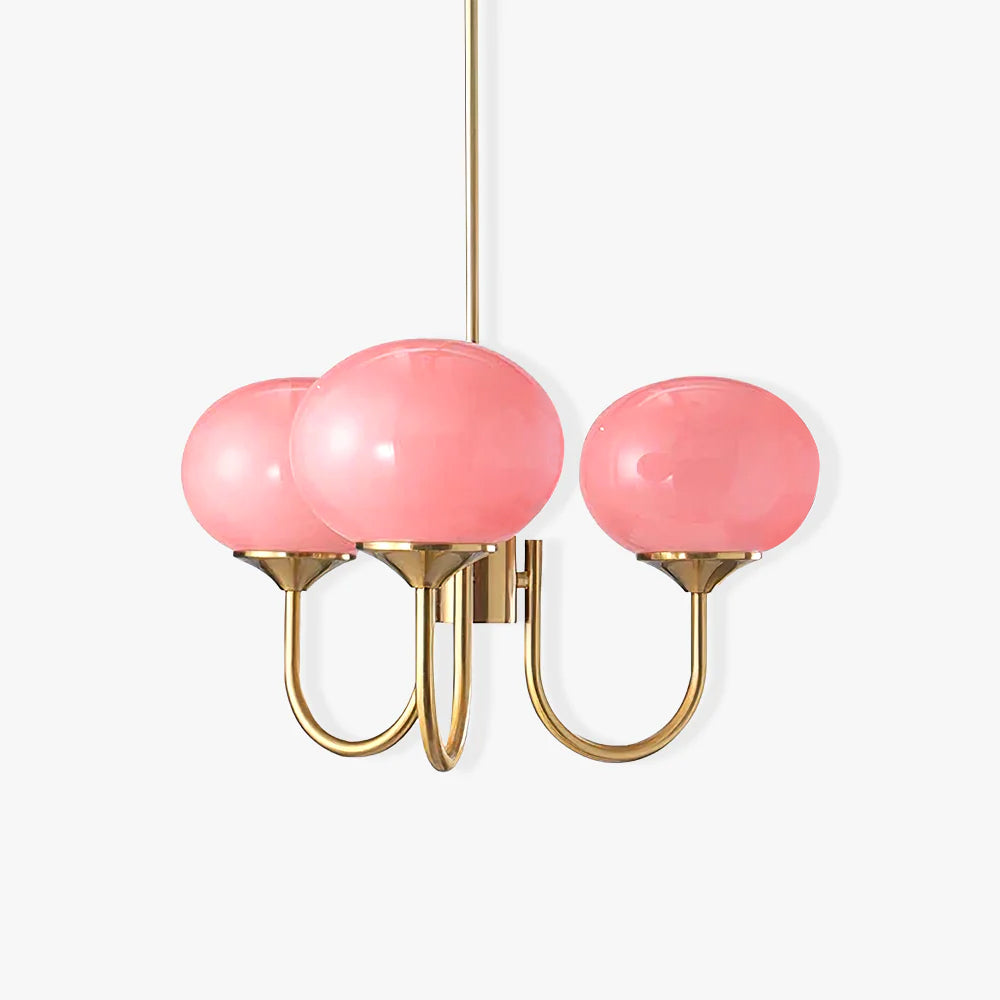 Elegant Crystal Chandelier With Pink Glass Shades
