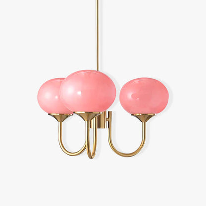 Elegant Crystal Chandelier With Pink Glass Shades