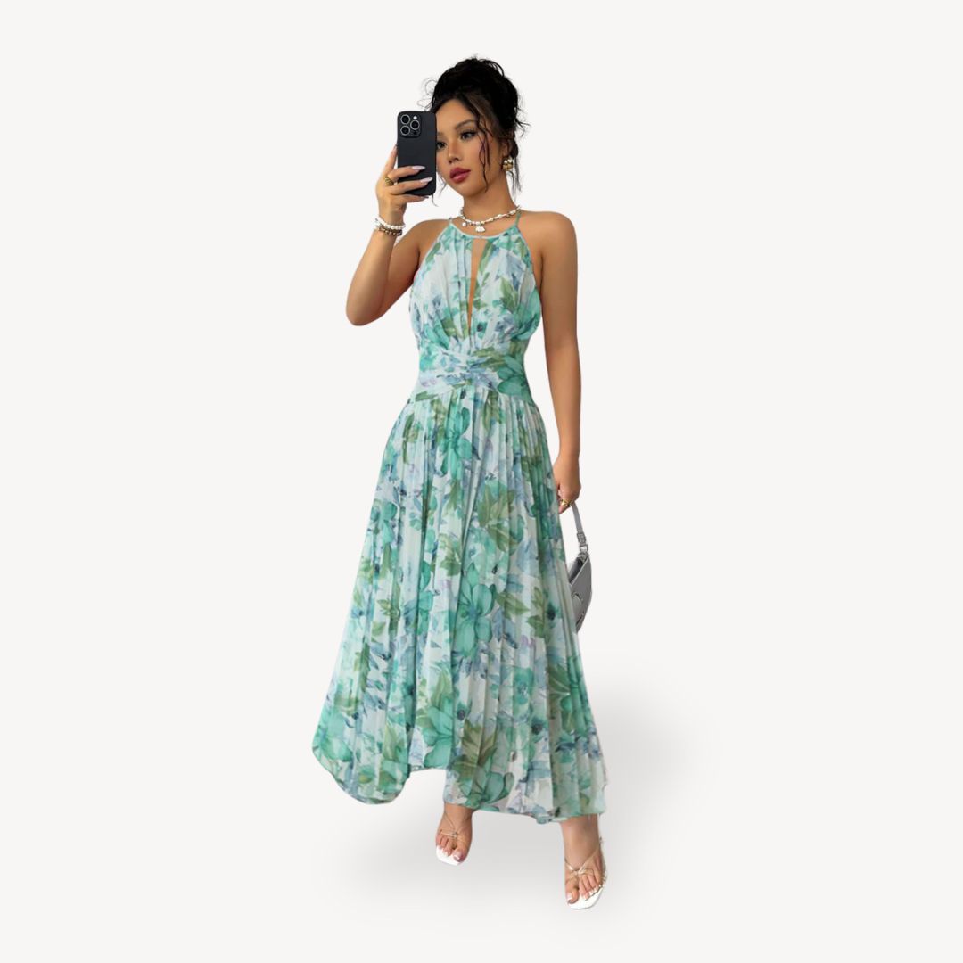 Beautiful Flowy Halter Neck Maxi Dress for Women - OutfitLondon