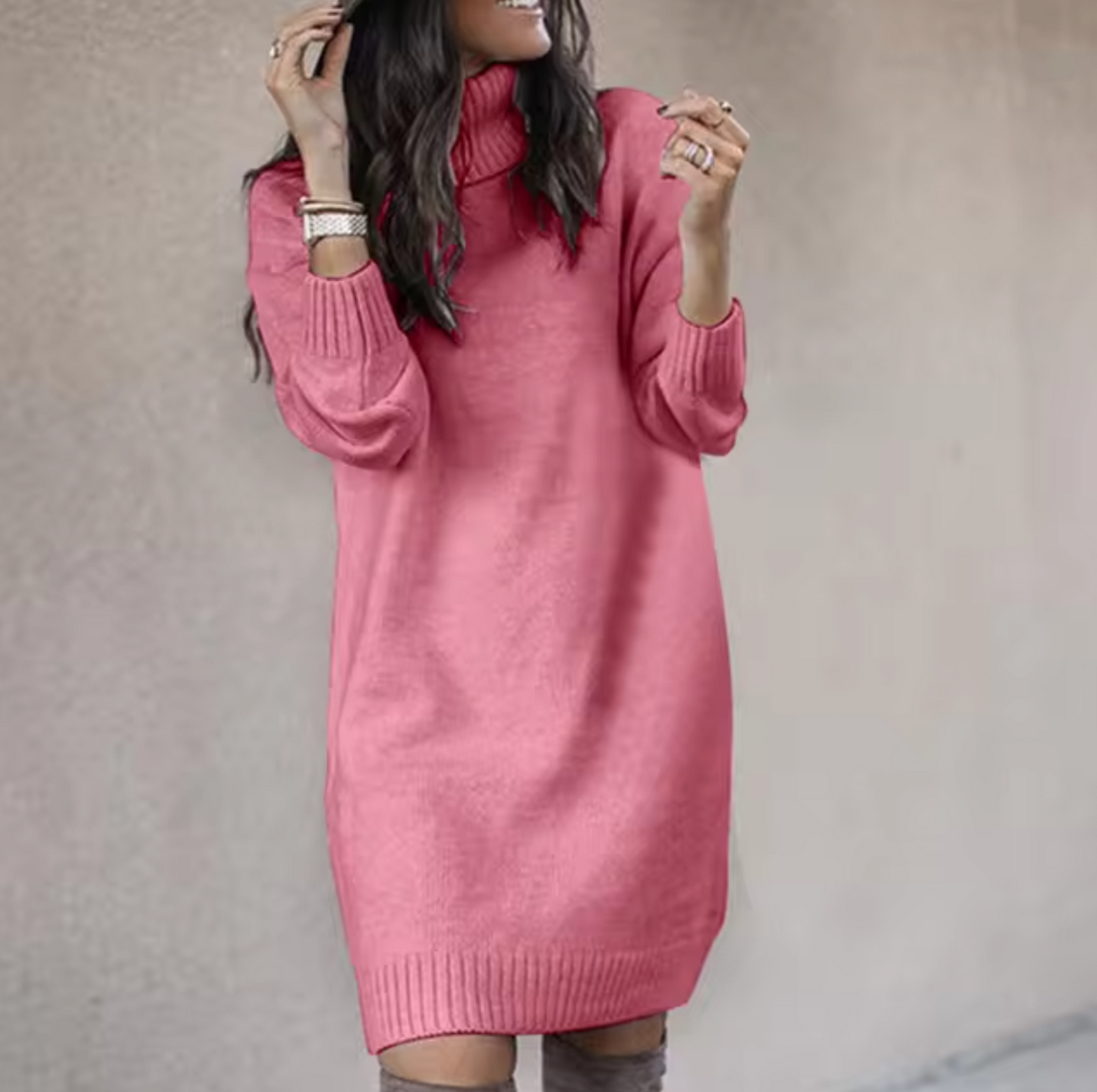 Cozy Cold Weather Turtleneck Sweater Dress - OutfitLondon