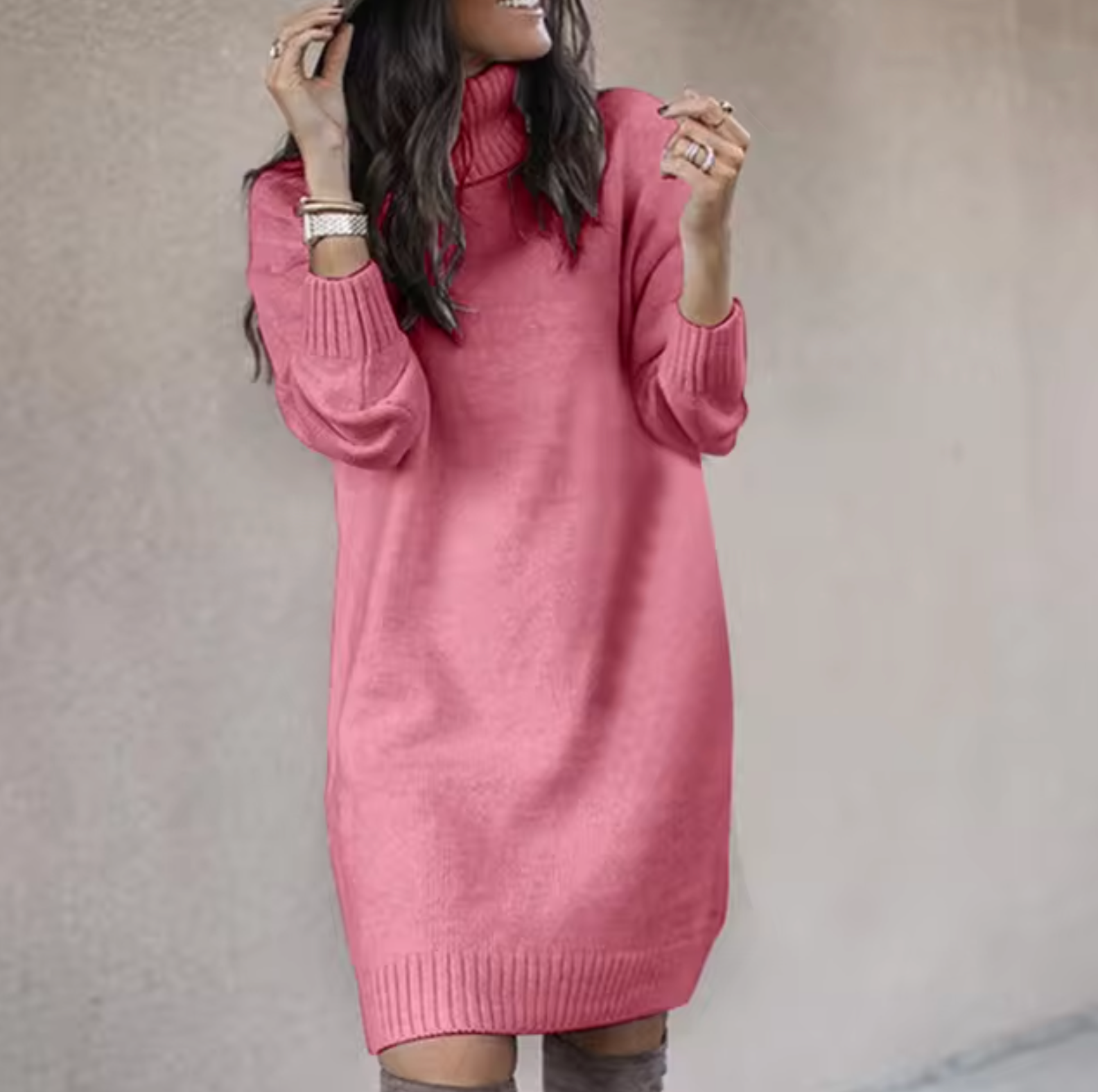 Cozy Cold Weather Turtleneck Sweater Dress - OutfitLondon