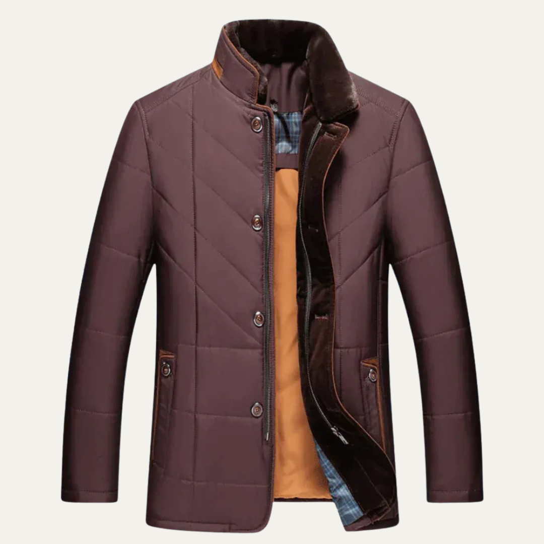 Warm Padded Mens Winter Coat with Faux Fur Trim