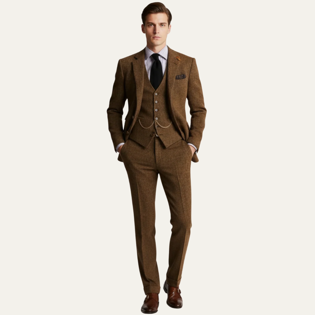 Classic Wool Three Piece Business Suit - OutfitLondon