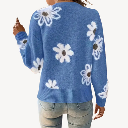 Ladies' Pretty Floral Crew Neck Sweater