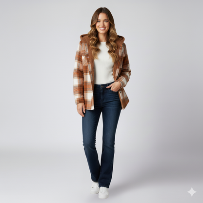 Warm Hooded Plaid Jacket for Women
