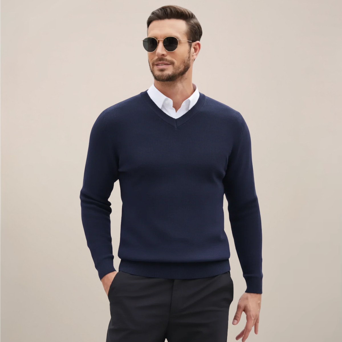 Men's Simple V-Neck Winter Sweater - OutfitLondon