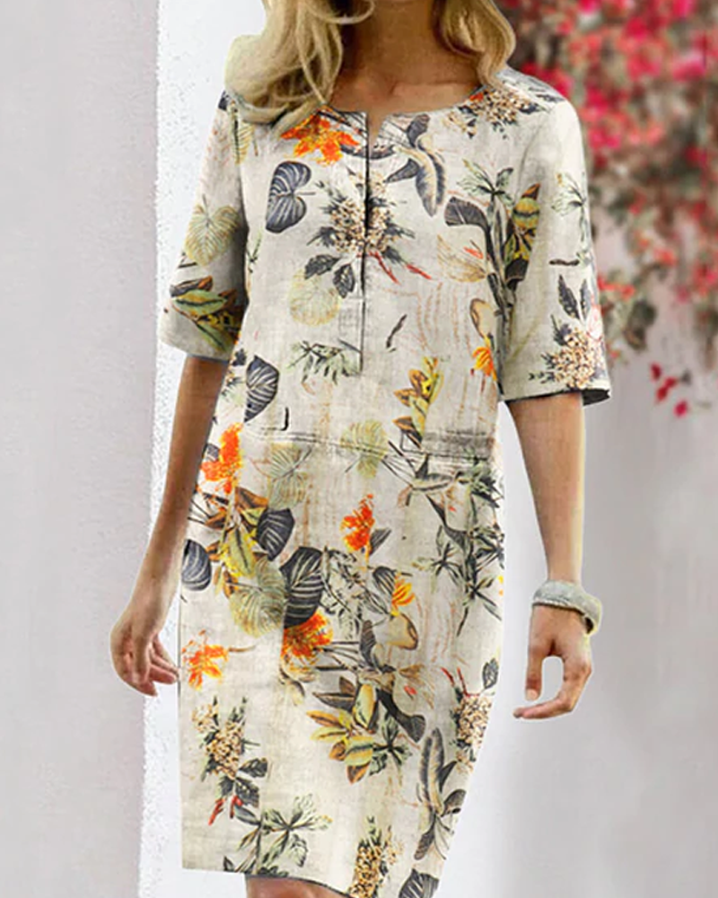 Comfy Floral Summer Dress for Ladies with Short Sleeves - OutfitLondon